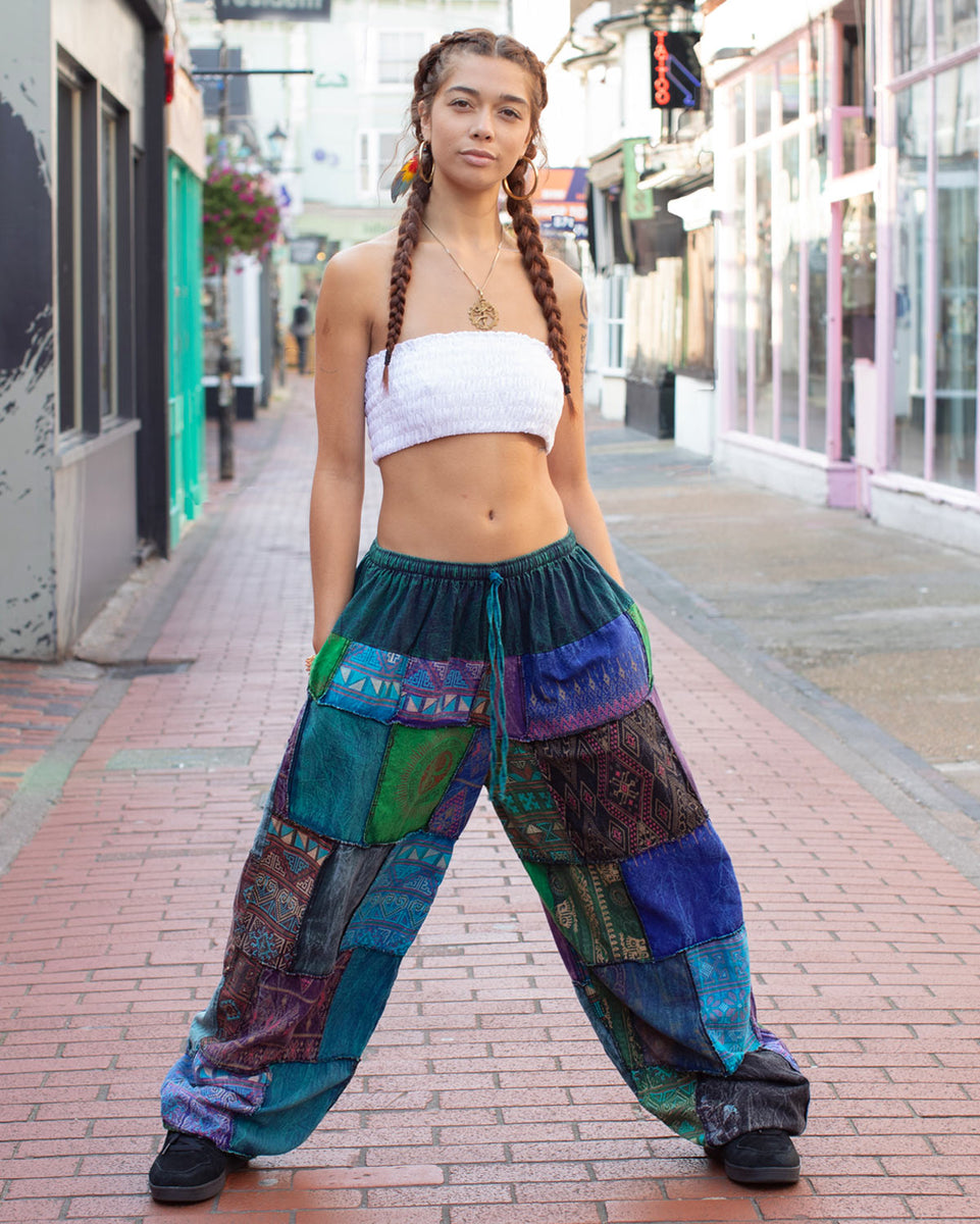 Patchwork Baggy Harem Pants Blue Unisex –