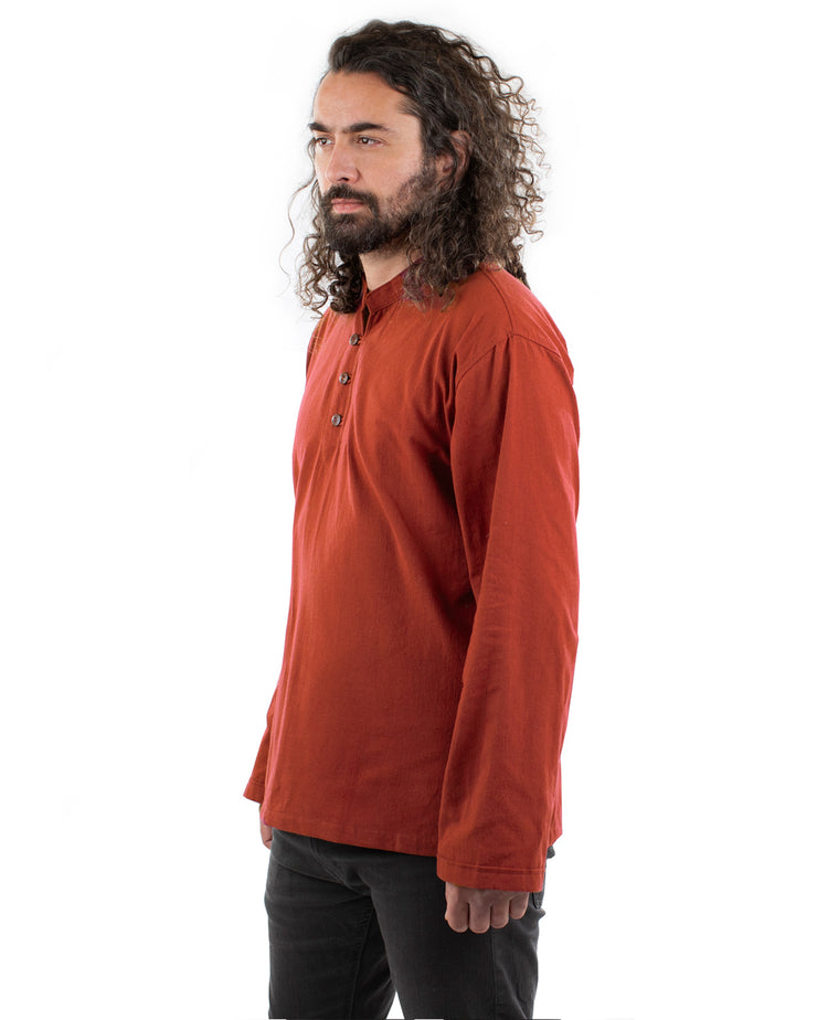 Long Sleeved Cotton Shirt Dark Orange