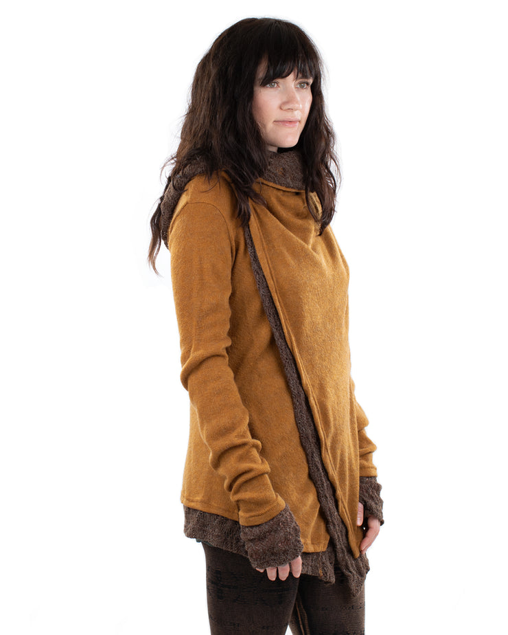 Solstice Crochet Lace Hooded Cardigan Jacket Camel/Brown