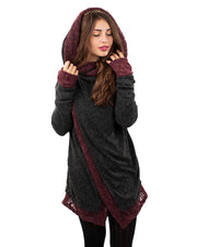 Solstice Crochet Lace Hooded Cardigan Jacket Charcoal/Wine