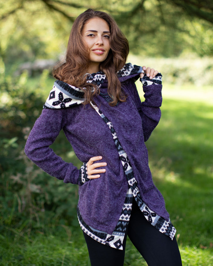 Aztec Hooded Cardigan Jacket Purple