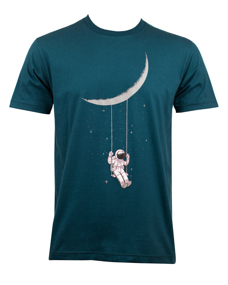 Astronaut Moon Swing in Space T-Shirt Dark Blue