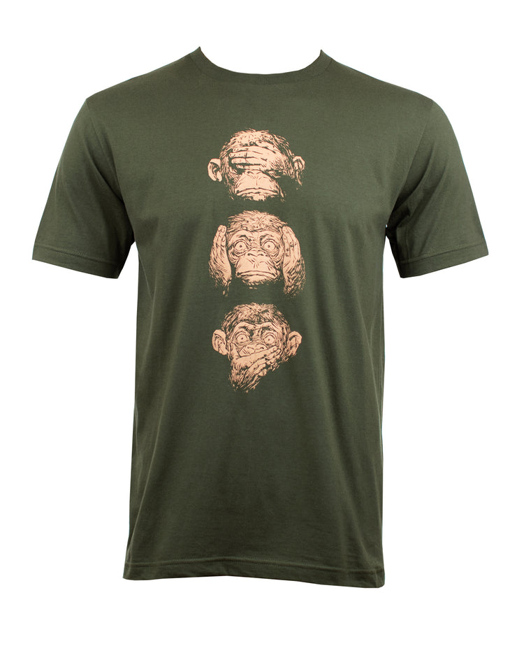 See No Evil, Hear No Evil, Speak No Evil 3 Monkeys T-Shirt Army Green
