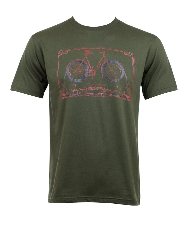 Bicycle Vintage Cassette Tape T-Shirt Army Green