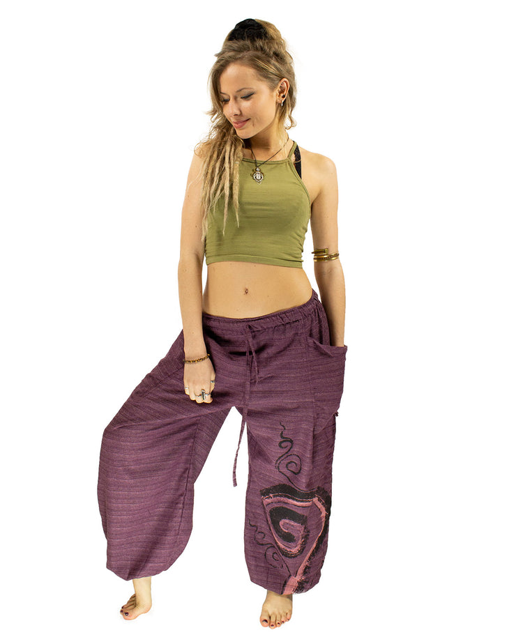 Cotton Low rise Harem Spiral Trousers Purple