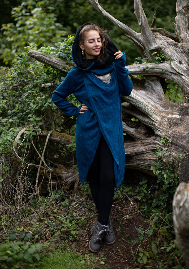 HOODED LONG CARDIGAN JACKET TEAL –