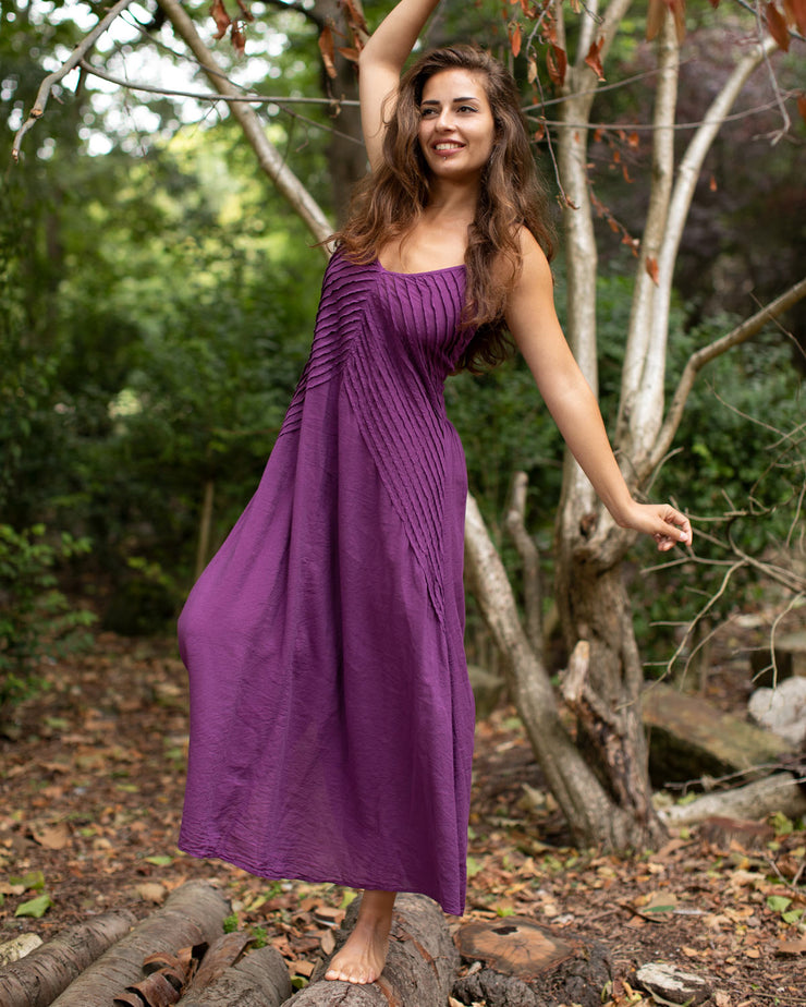 Cotton Two Leaves Dress Purple