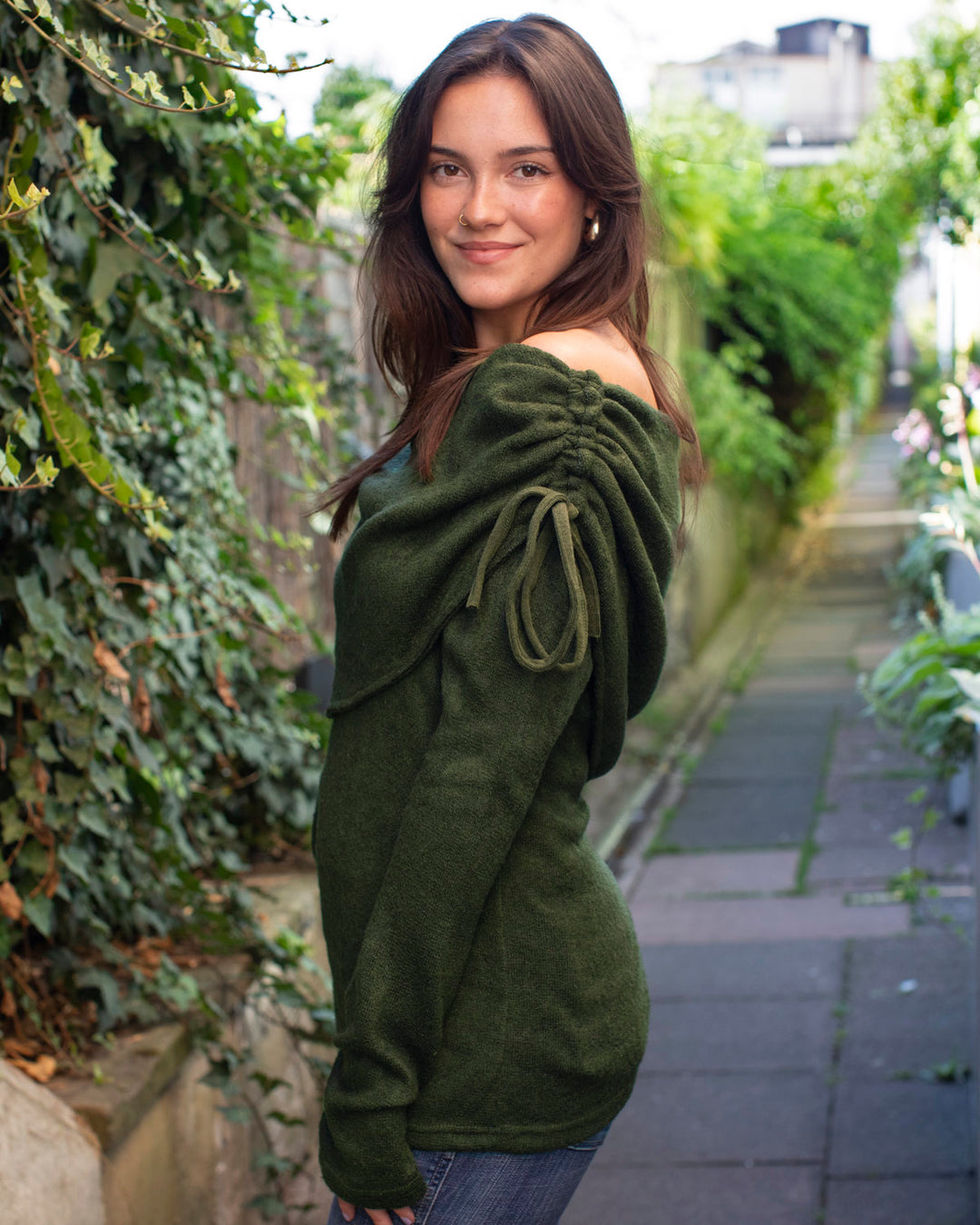 Off the Shoulder Jumper Forest Green