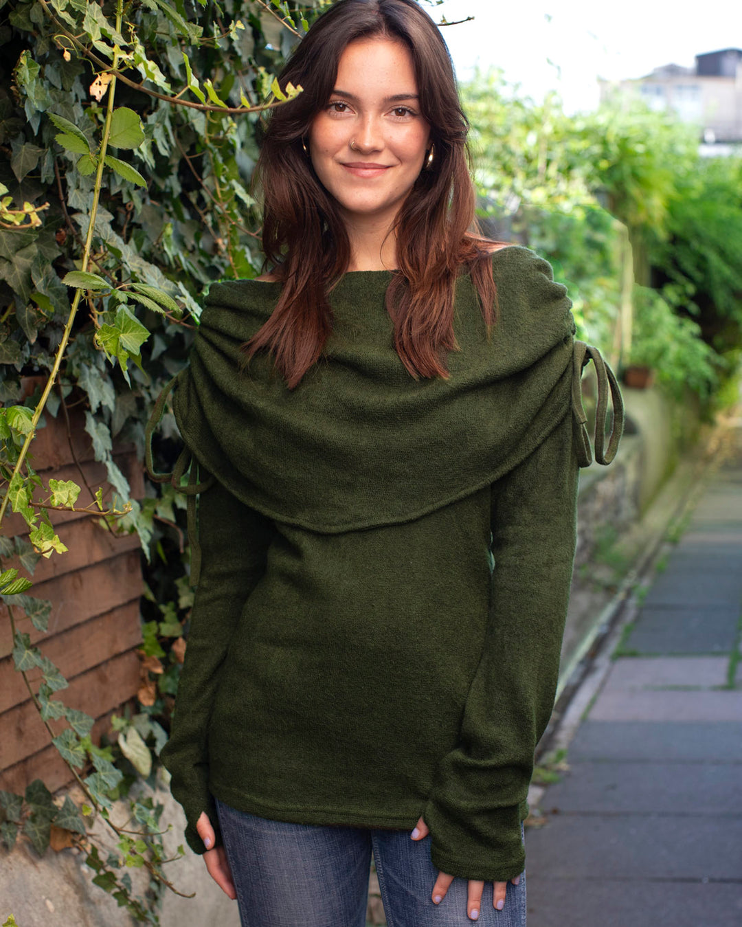 Off the Shoulder Jumper Forest Green