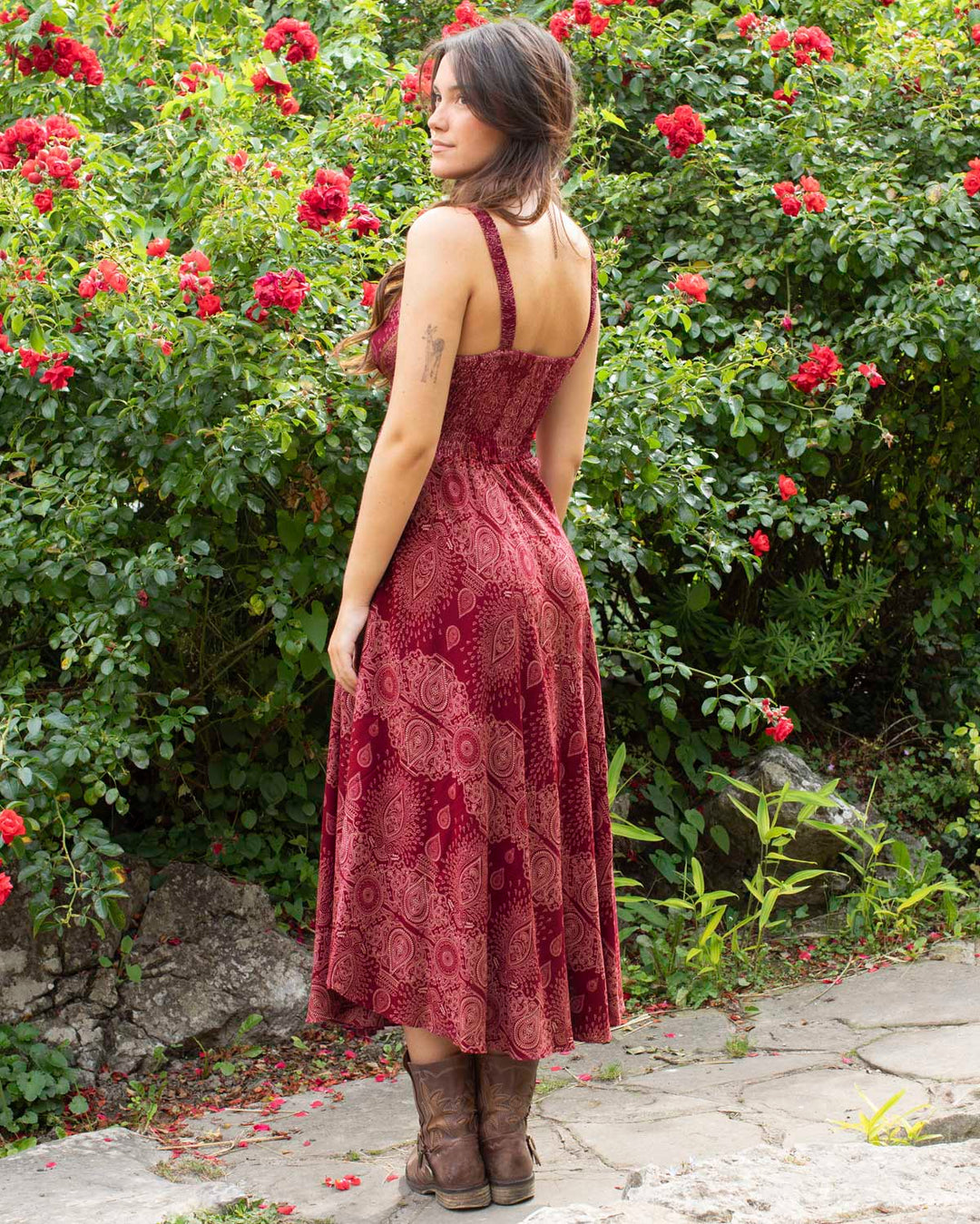 Shanti Bohemian Dress Dark Red Paisley