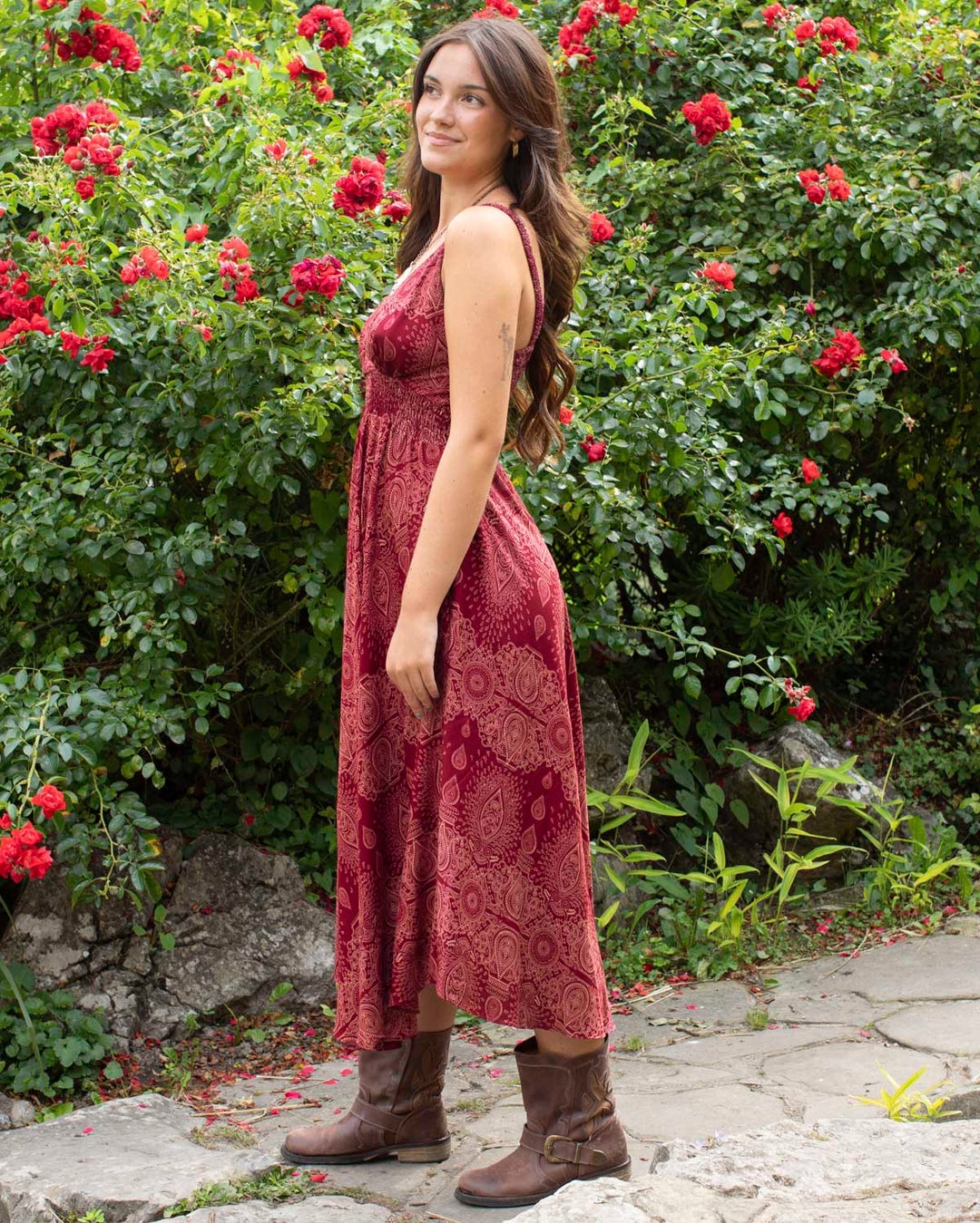 Shanti Bohemian Dress Dark Red Paisley