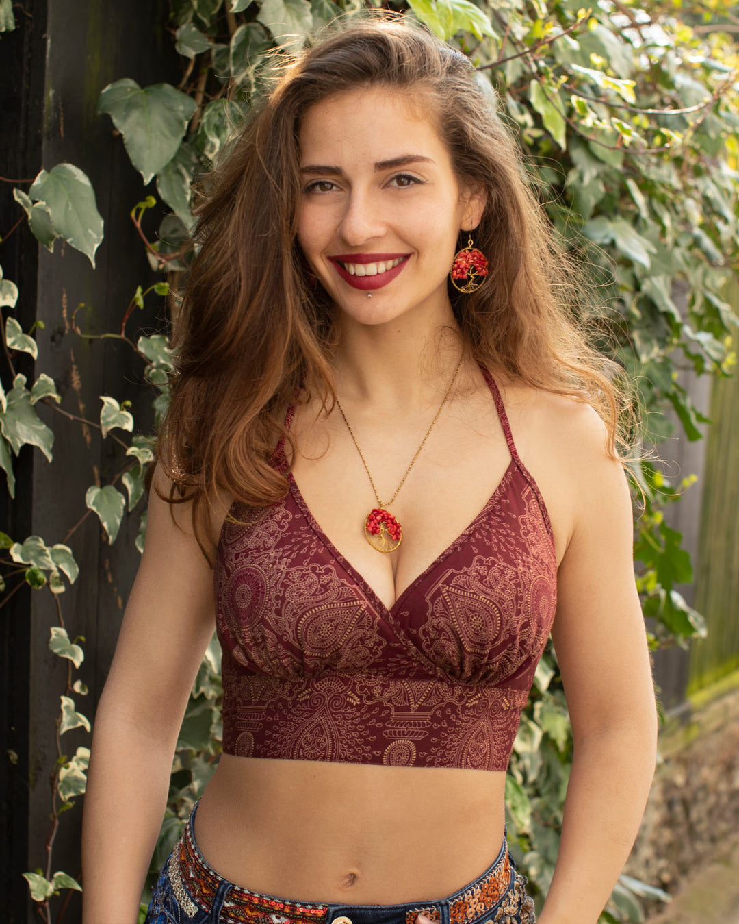 Bikini Crop Top Paisley Dark Red