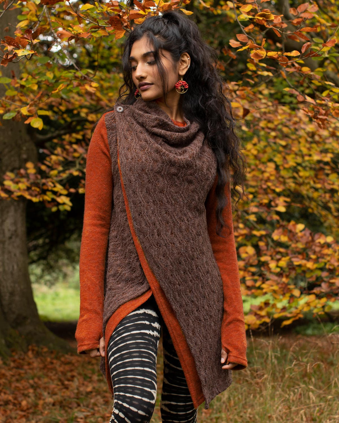 Lace Crochet Crossover Cardigan Sienna/Brown