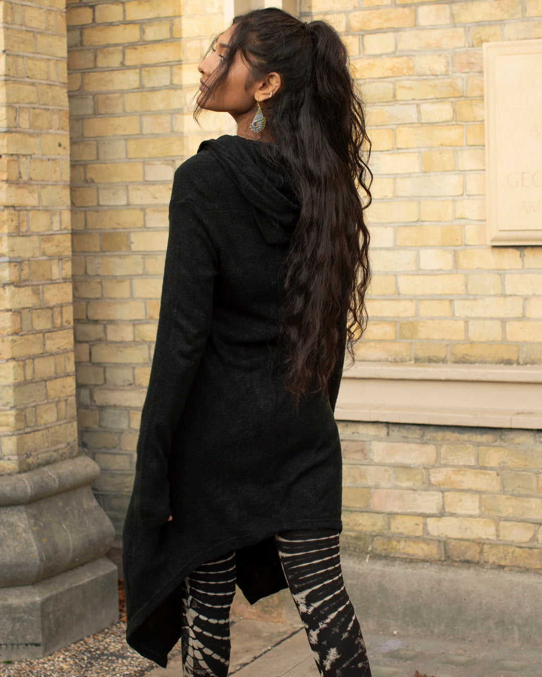 "Selene" Asymmetric Long Cardigan Black