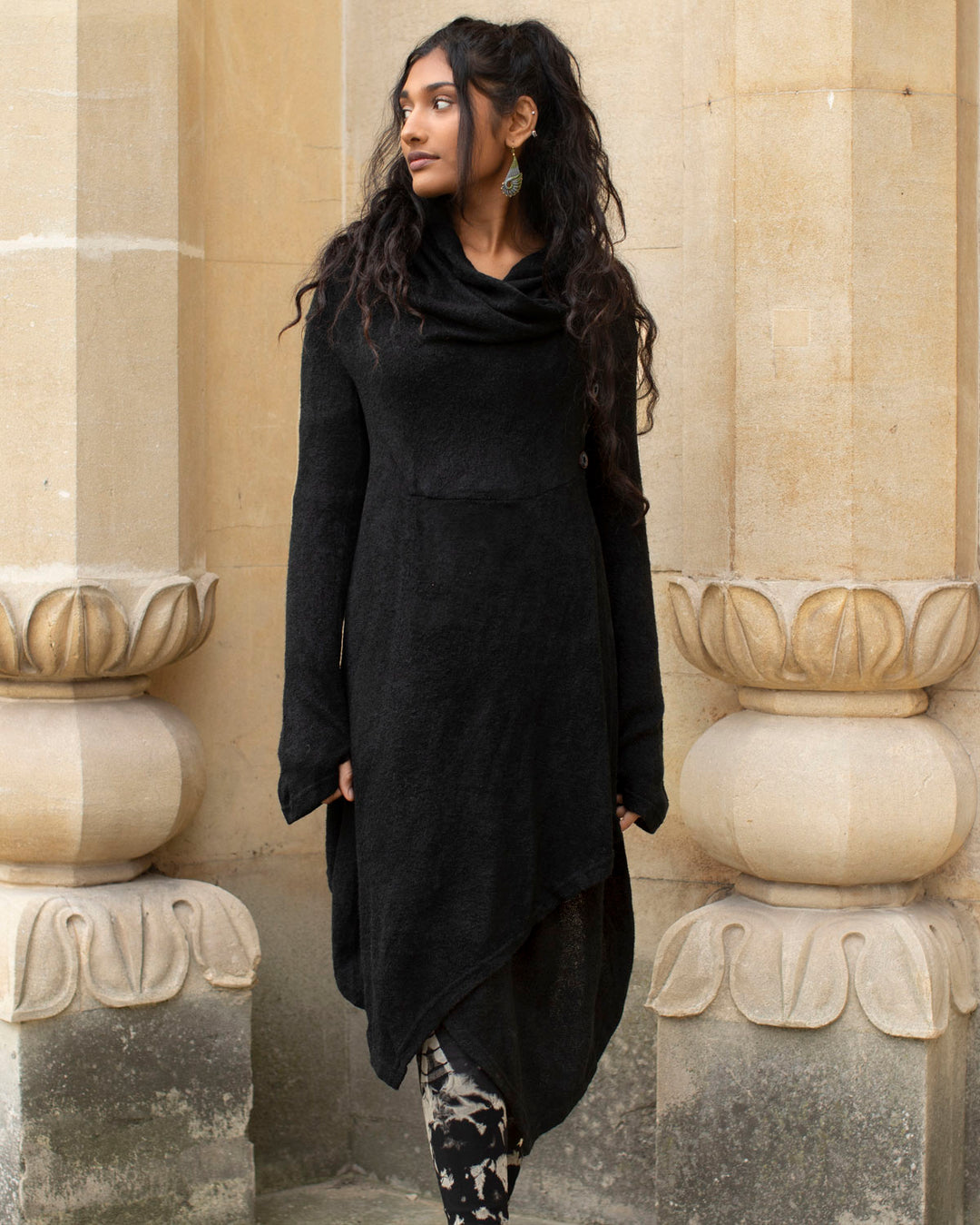 "Selene" Asymmetric Long Cardigan Black