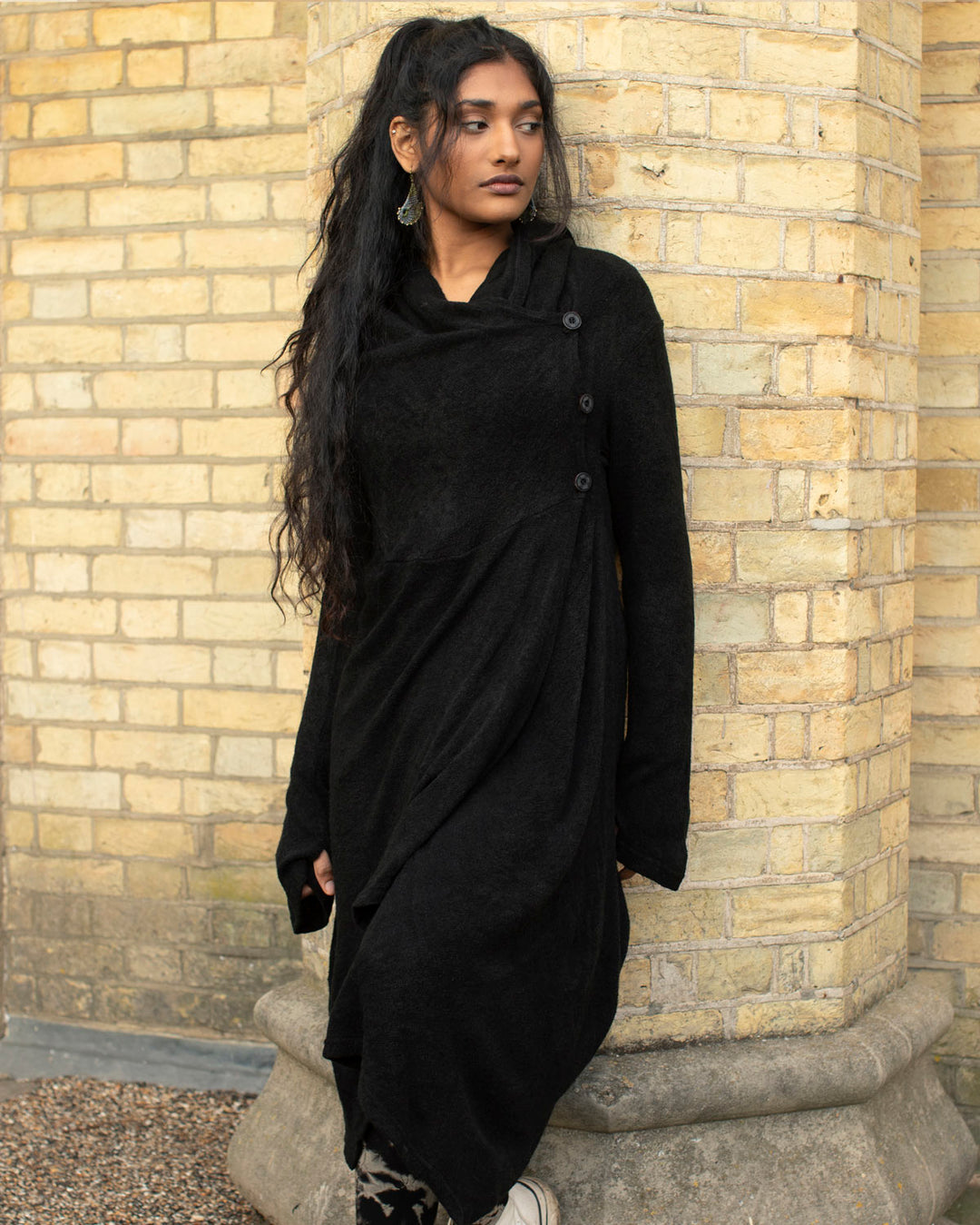 "Selene" Asymmetric Long Cardigan Black
