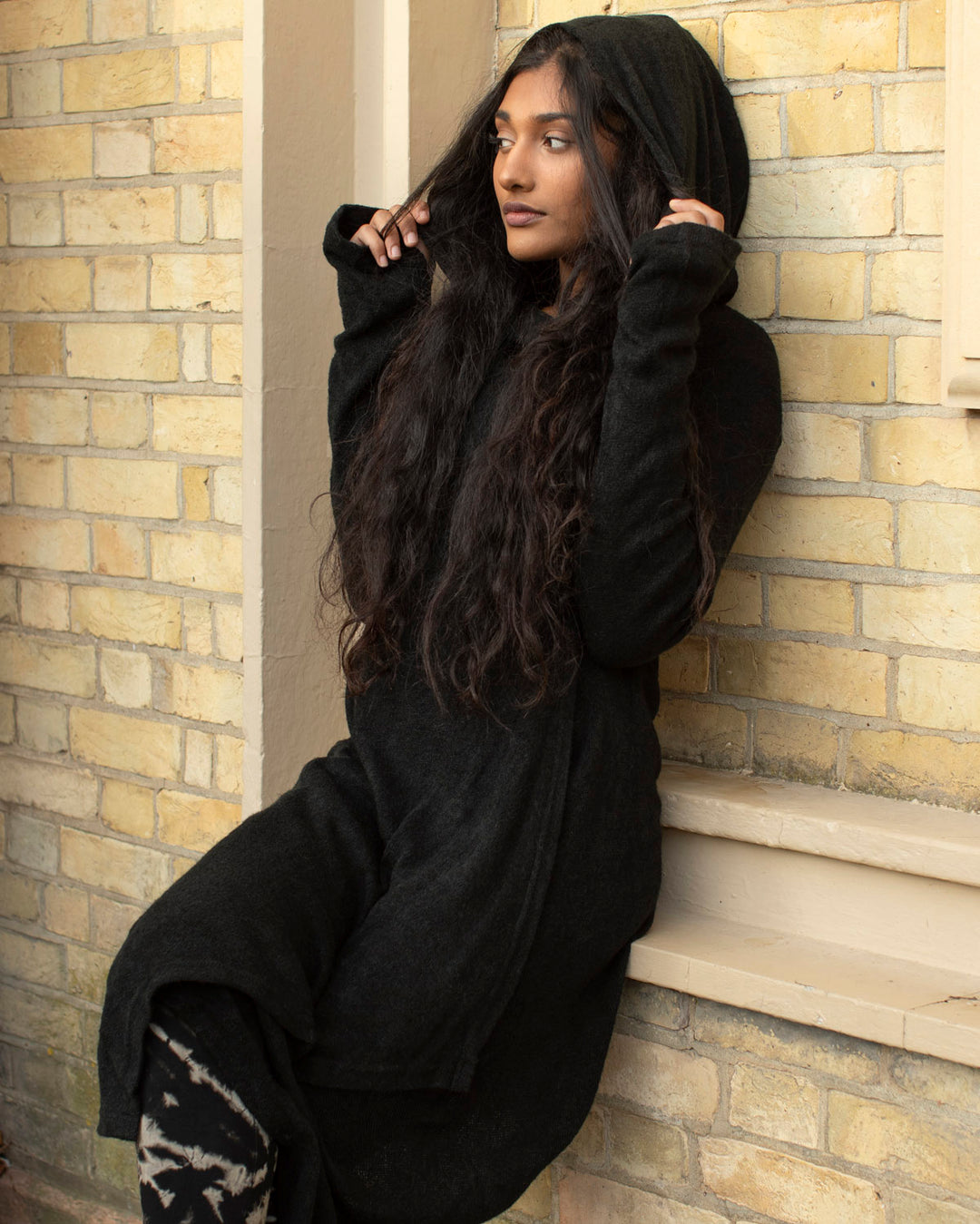 "Selene" Asymmetric Long Cardigan Black