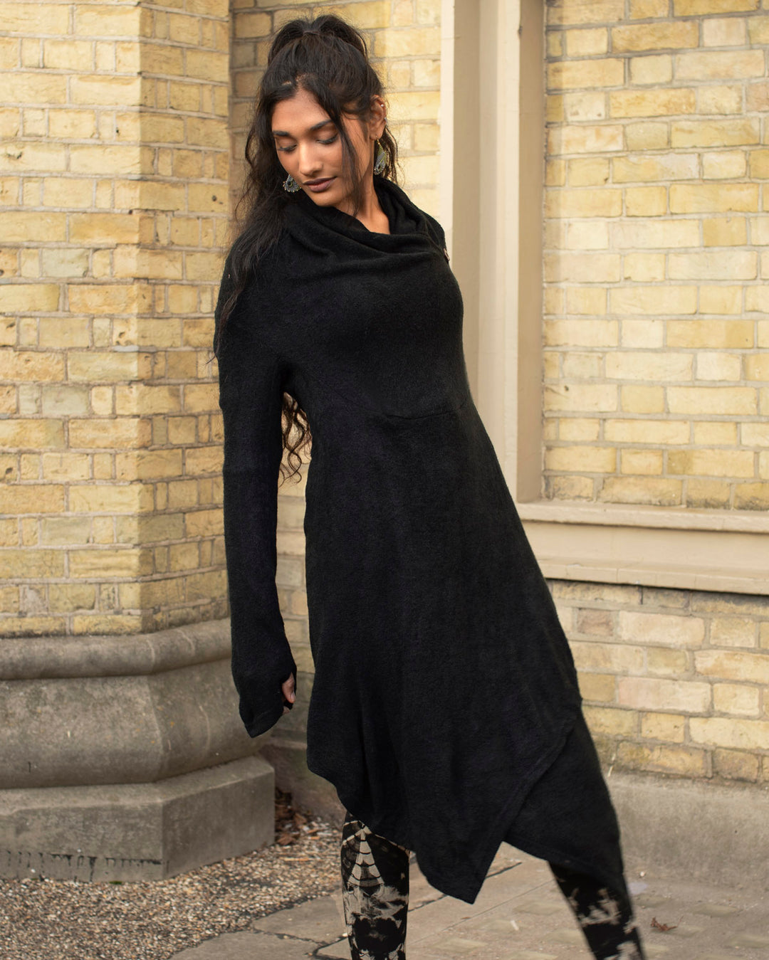 "Selene" Asymmetric Long Cardigan Black