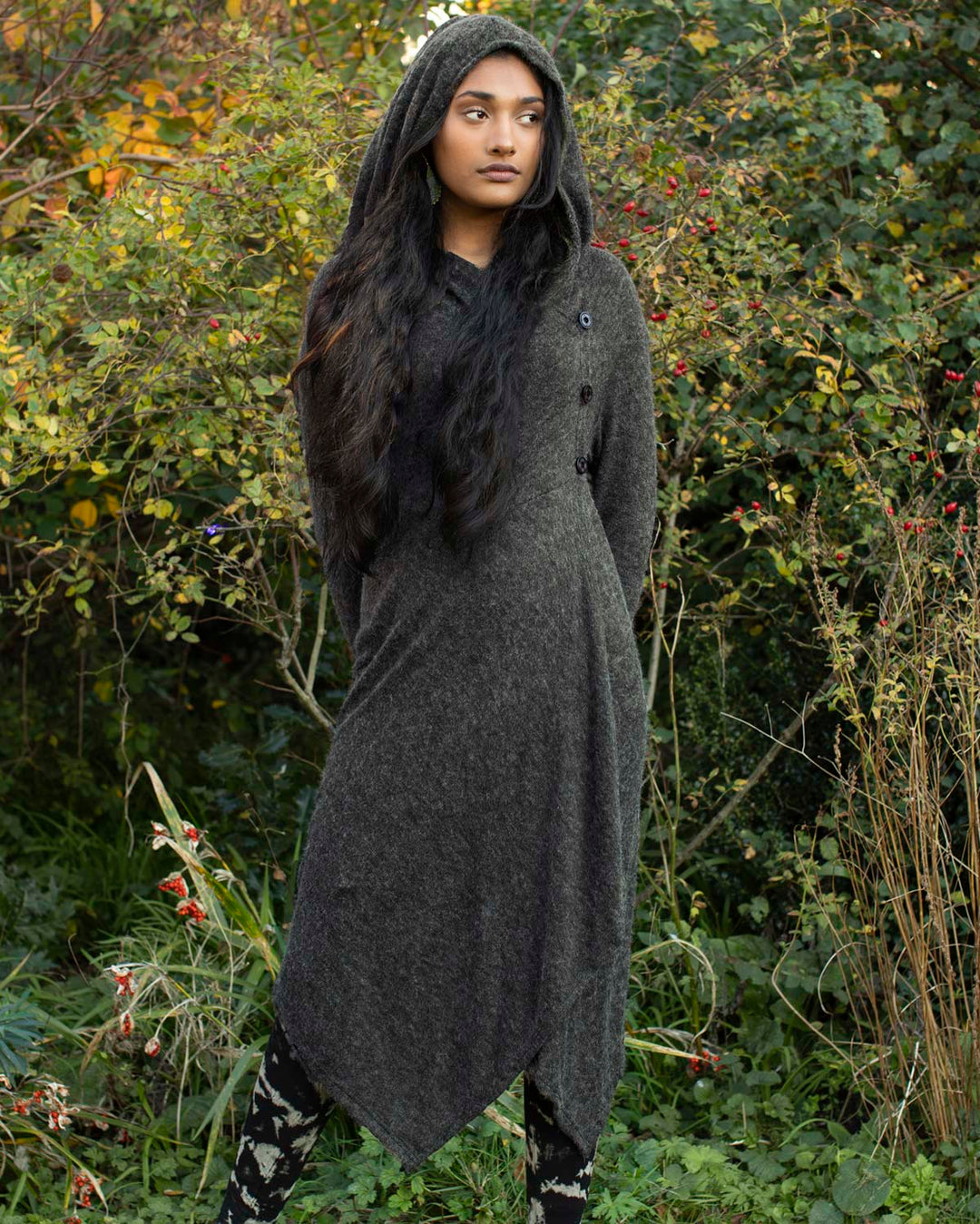 "Selene" Asymmetric Long Cardigan Charocal