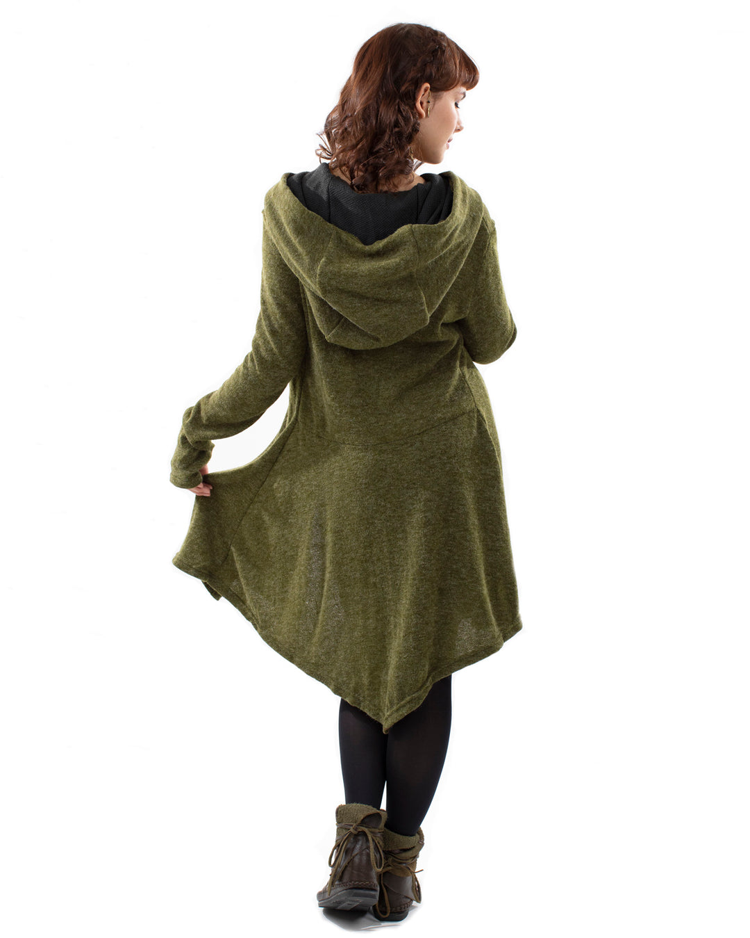 "NERAIDA" OLIVE GREEN HOODED PIXIE LONG Jacket Olive Green
