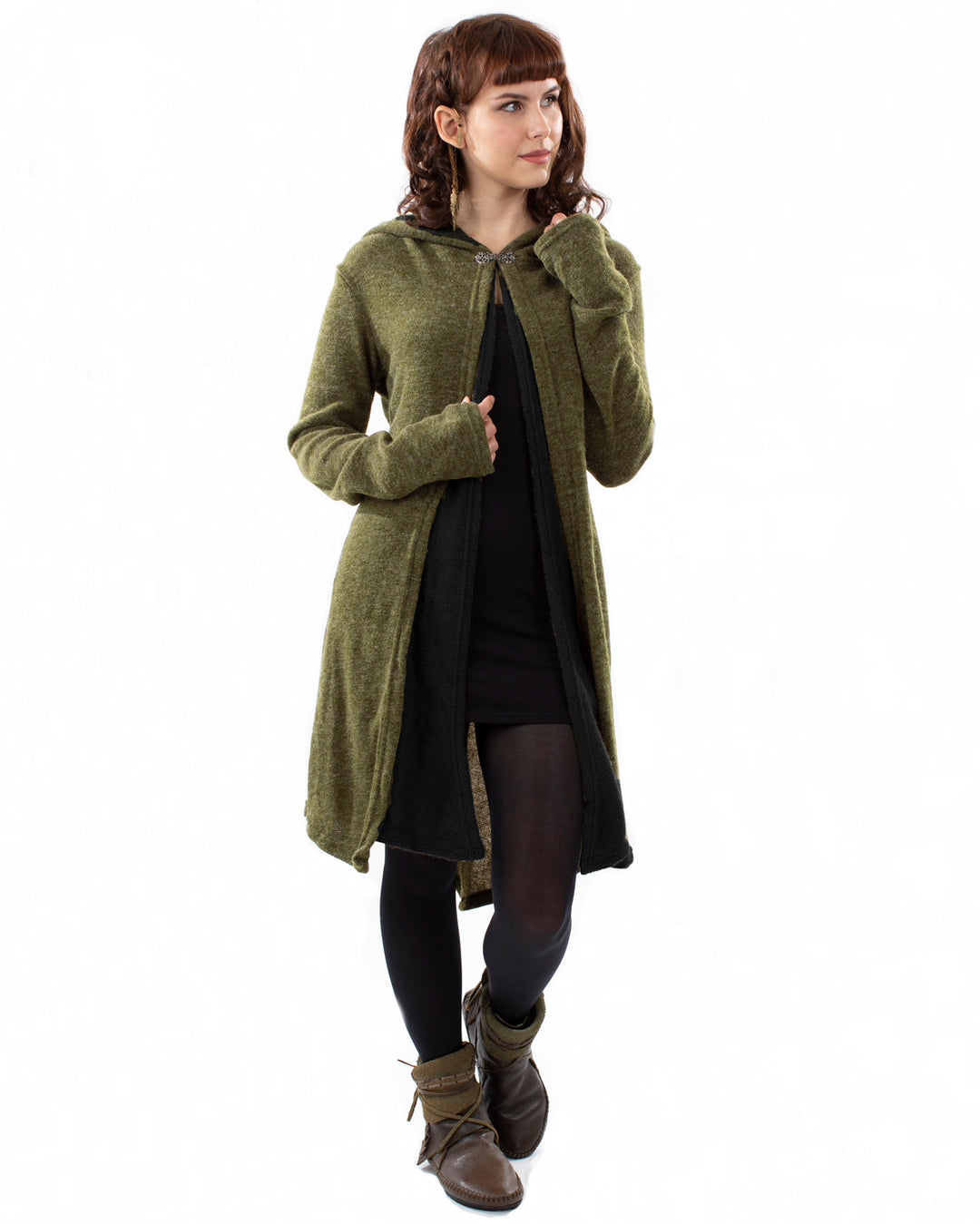 "NERAIDA" OLIVE GREEN HOODED PIXIE LONG Jacket Olive Green