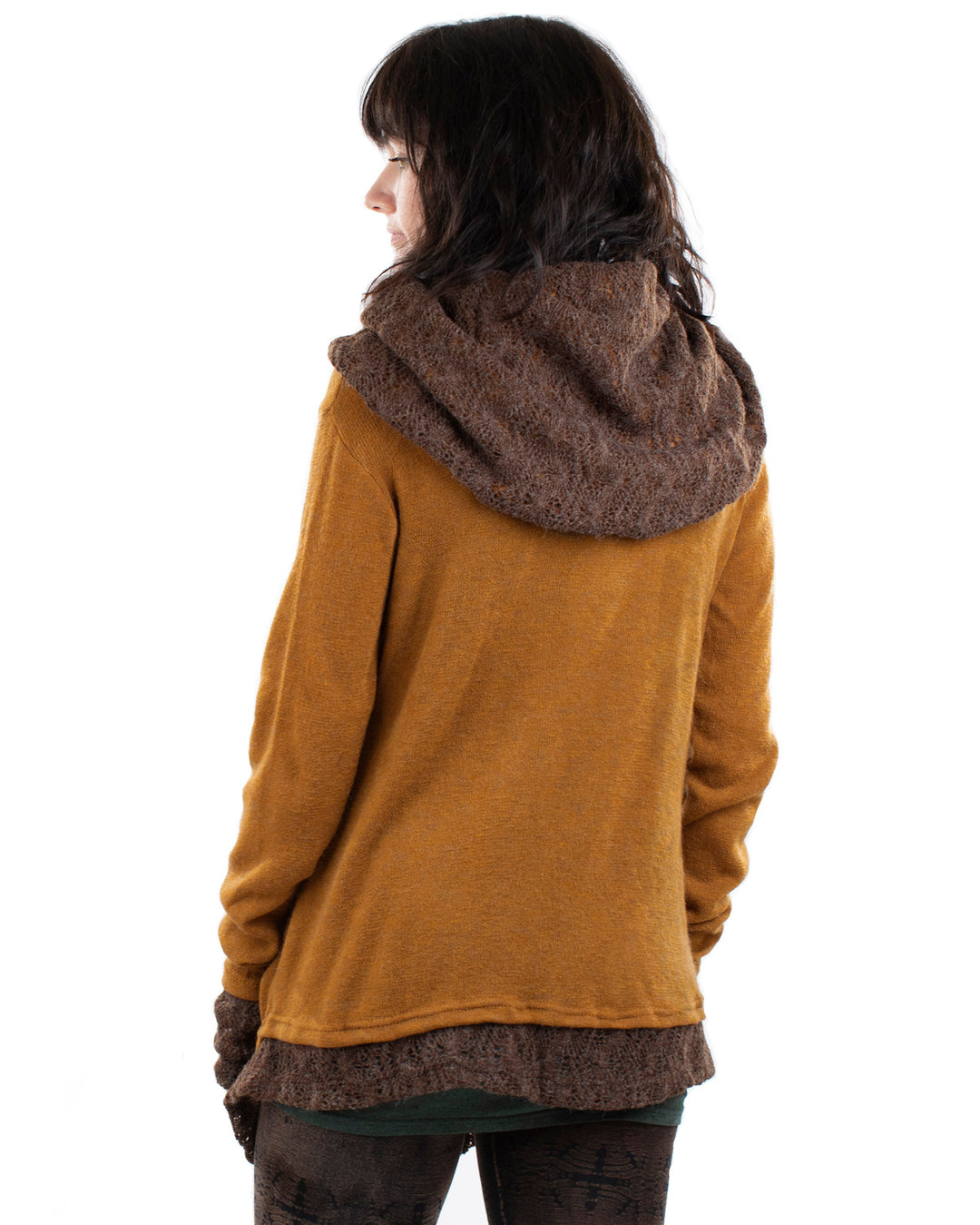 Solstice Crochet Lace Hooded Cardigan Jacket Camel/Brown
