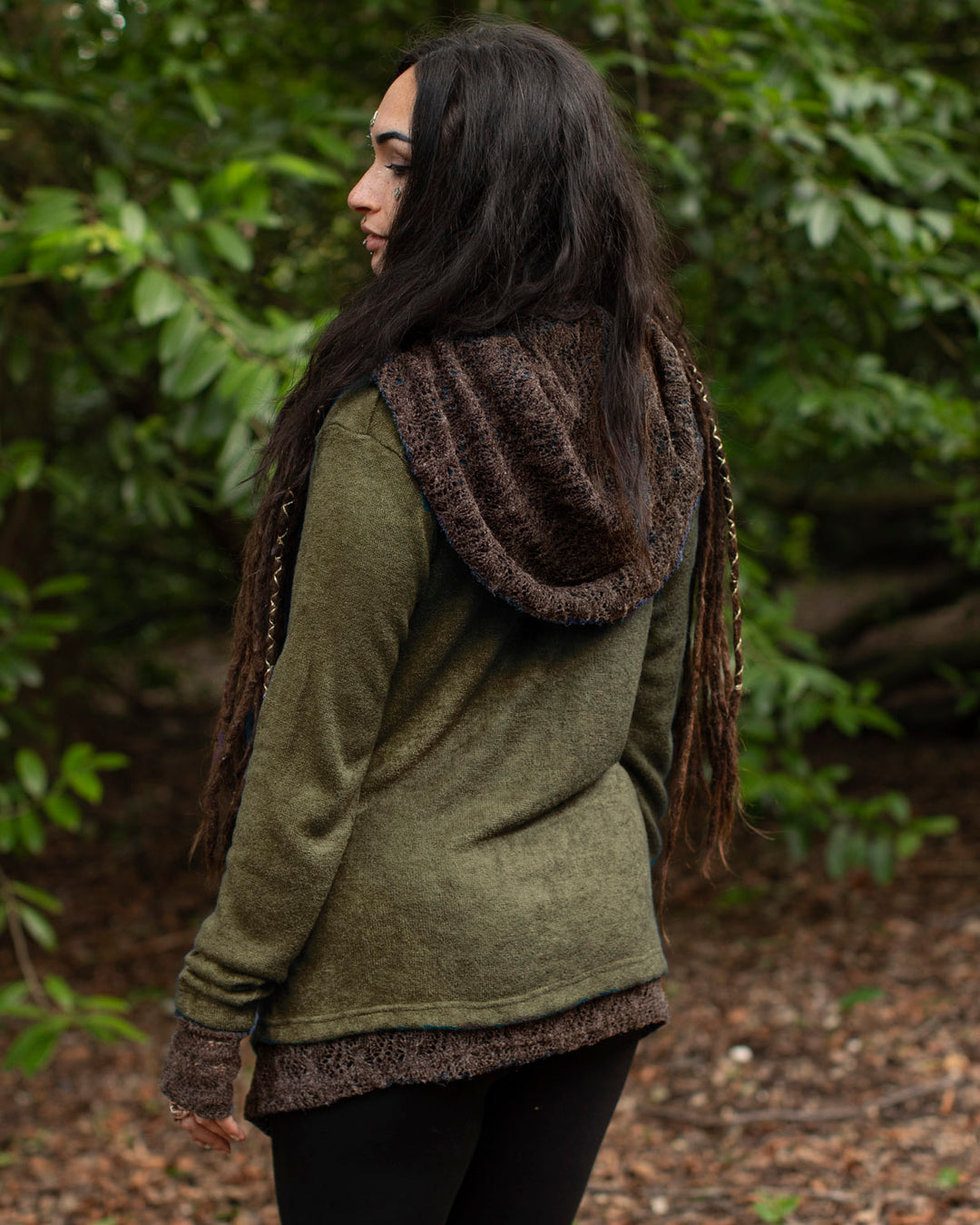 Solstice Crochet Lace Hooded Cardigan Jacket Olive/Brown