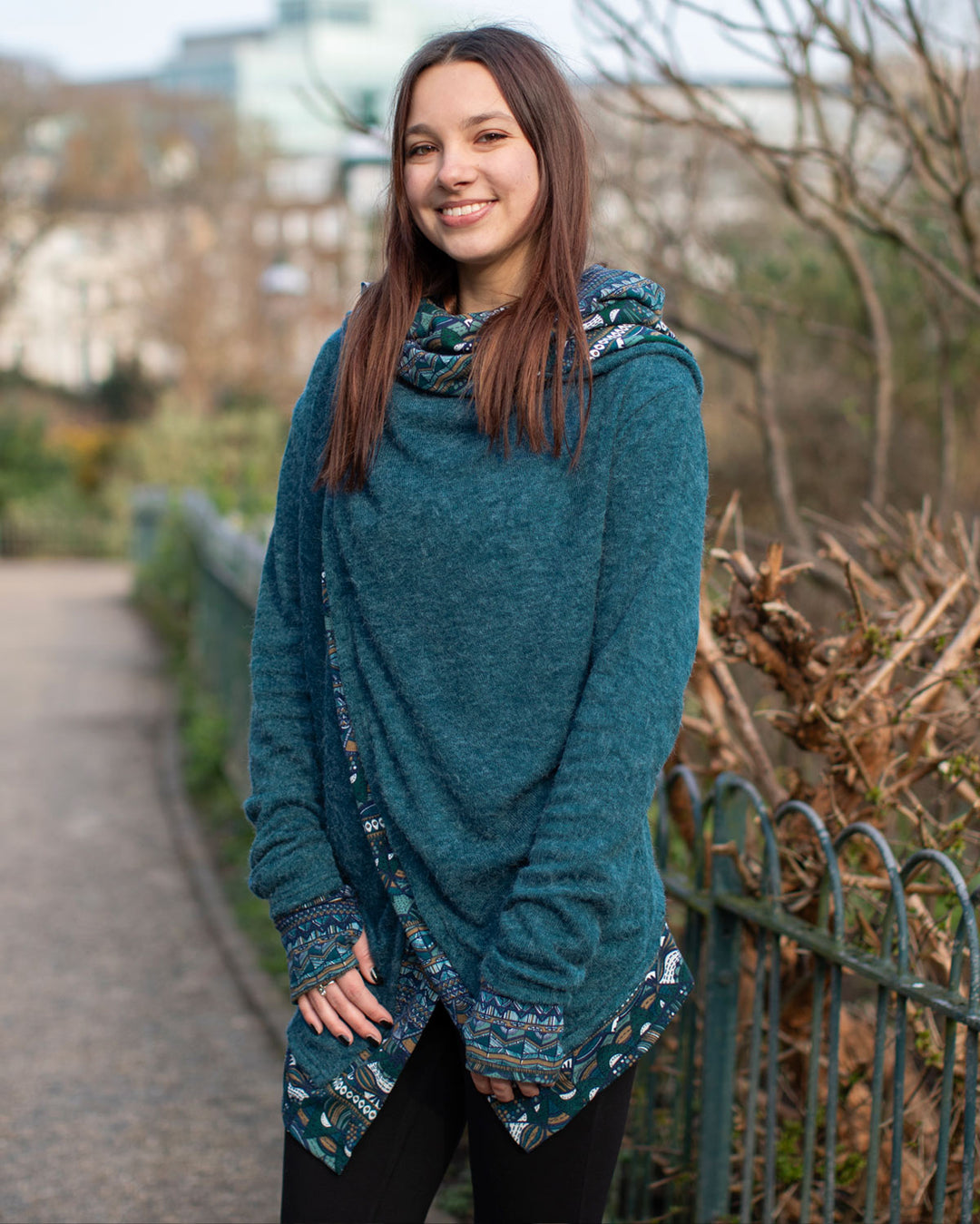 Aztec Hooded Cardigan Jacket Blue