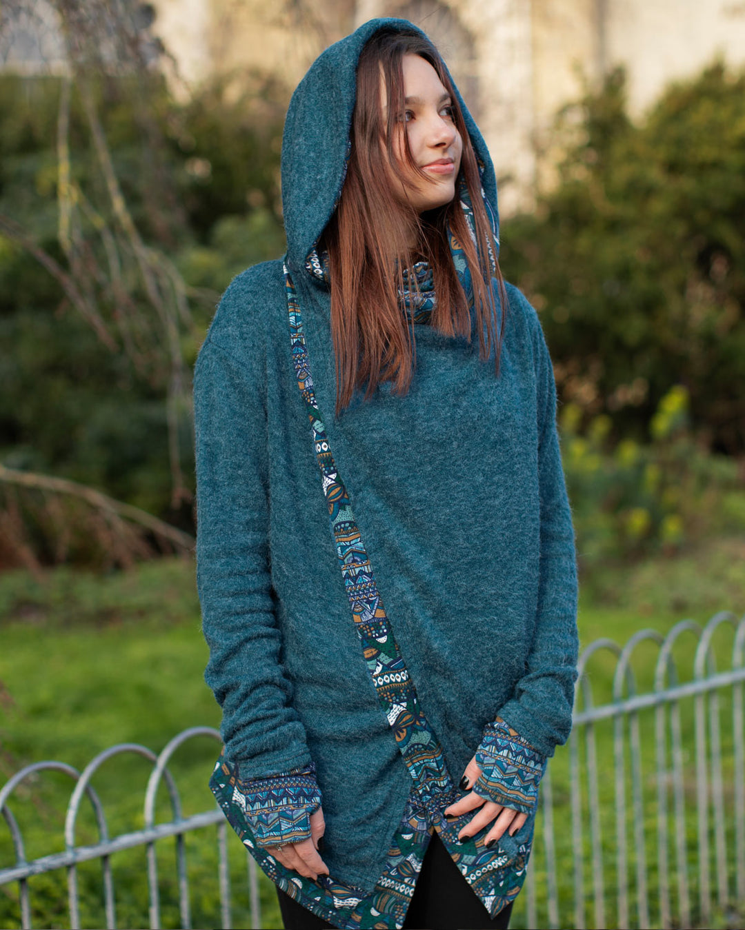 Aztec Hooded Cardigan Jacket Blue