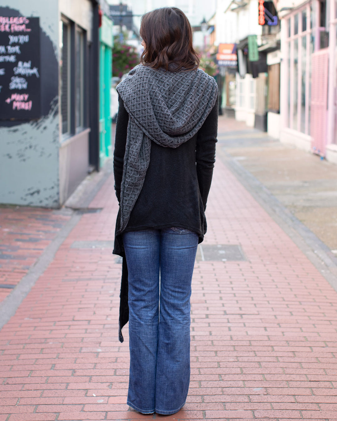 Lace Scarf Cardigan Black/Grey