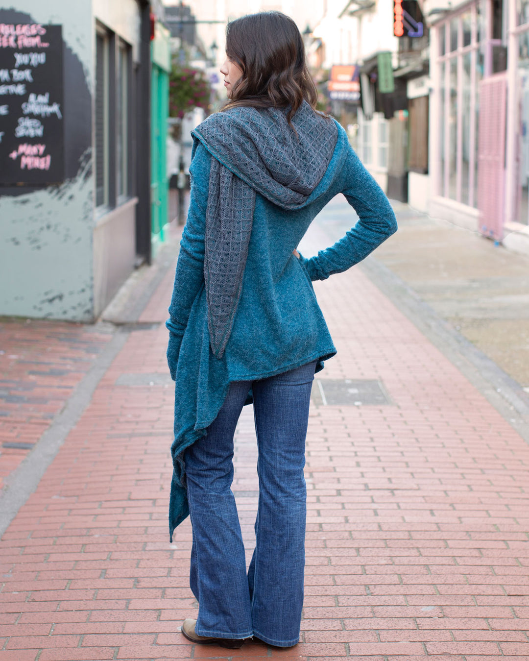 Lace Scarf Cardigan Blue/Grey