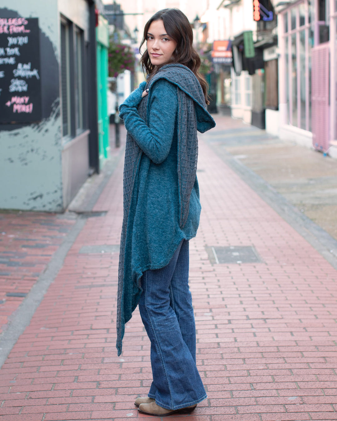 Lace Scarf Cardigan Blue/Grey