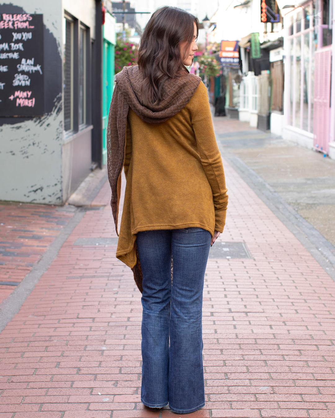 Lace Scarf Cardigan Camel/Brown