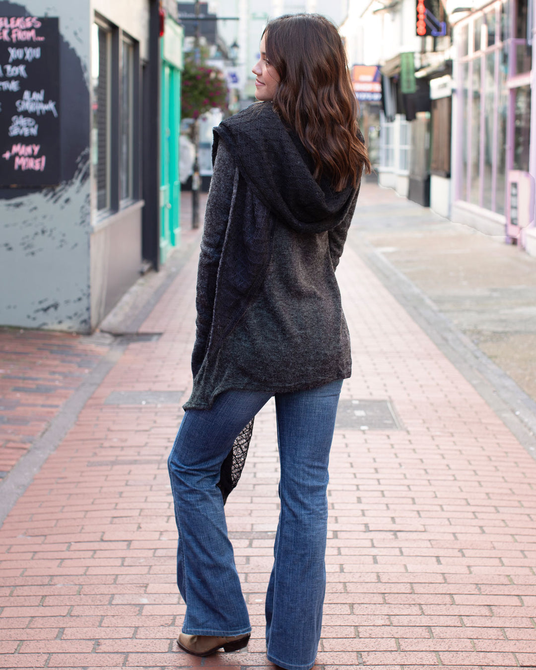 Lace Scarf Cardigan Charcoal/Black