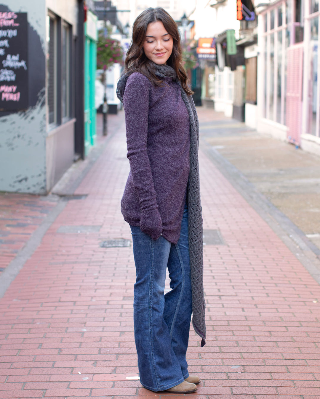 Lace Scarf Cardigan Purple/Grey