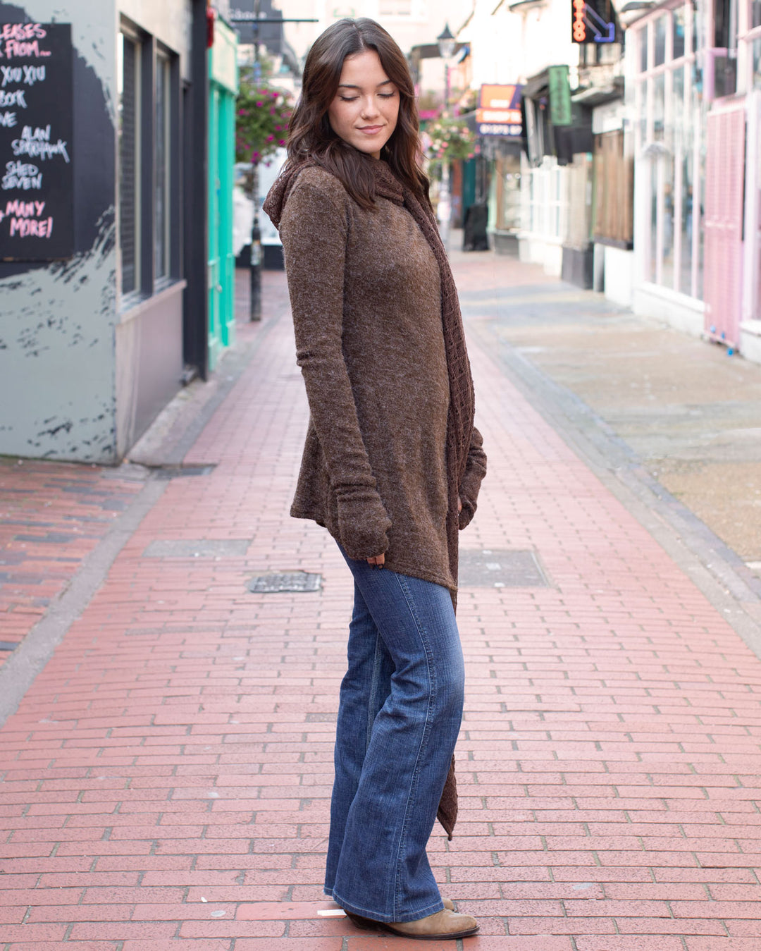 Lace Scarf Cardigan Brown