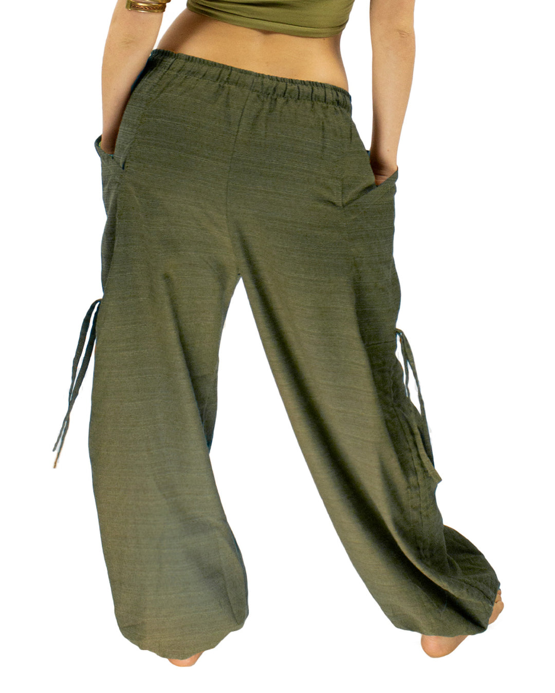 Cotton Low Rise Spiral Harem Pants Green Unisex