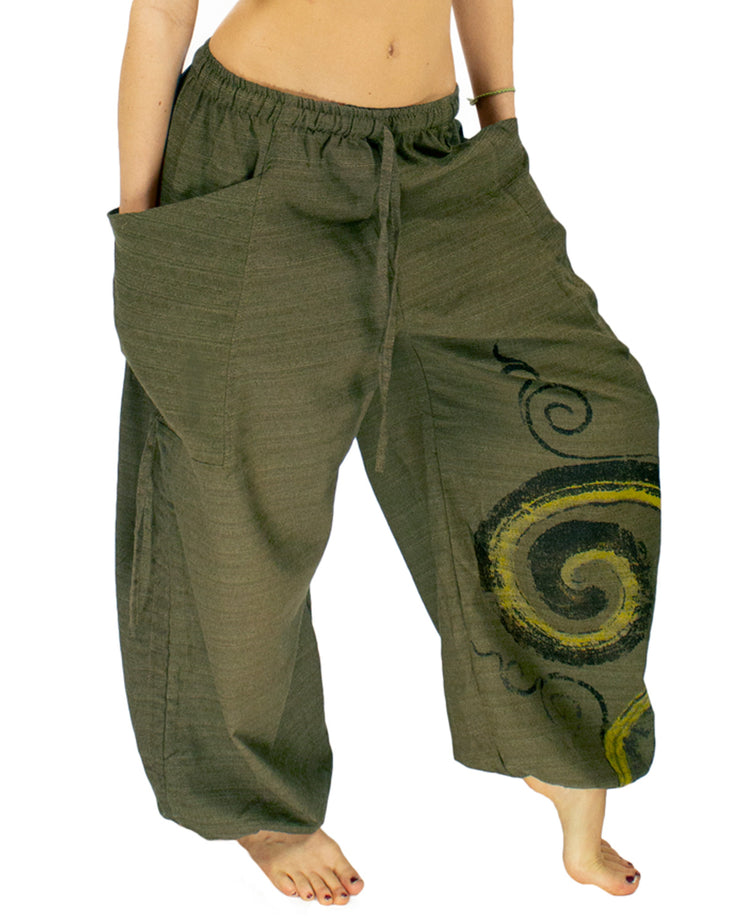 High Crotch Harem Pants - Stonewashed Ohm - Green | KarmicChameleon