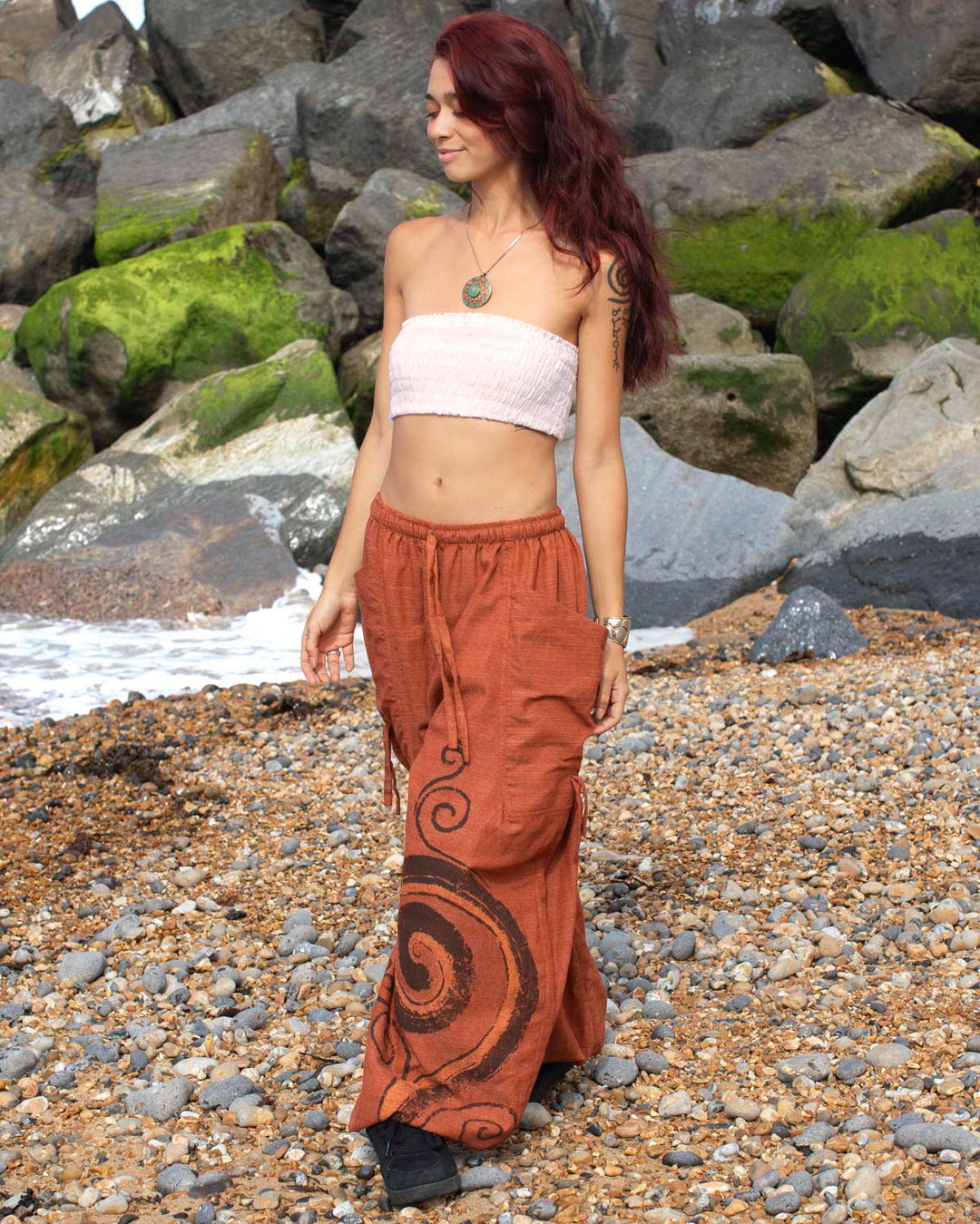Cotton Low Rise Spiral Harem Pants Orange