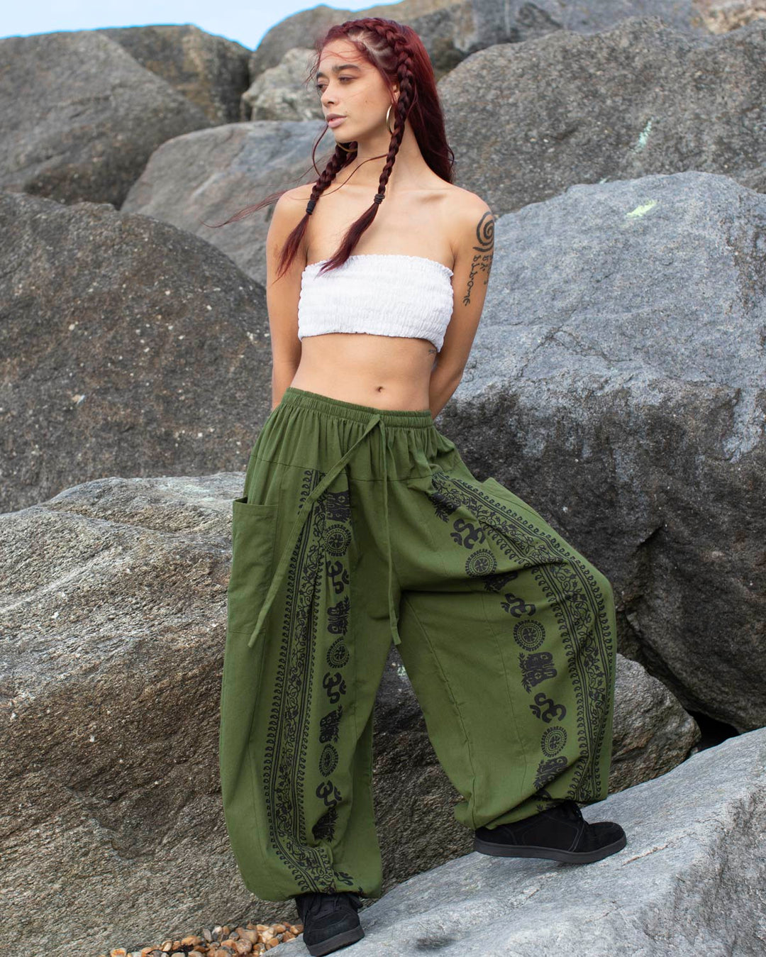 Ohm Indian Print Harem Pants Green