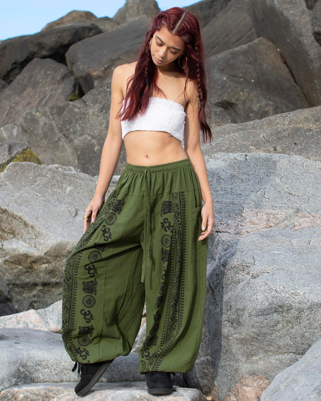 Ohm Indian Print Harem Pants Green