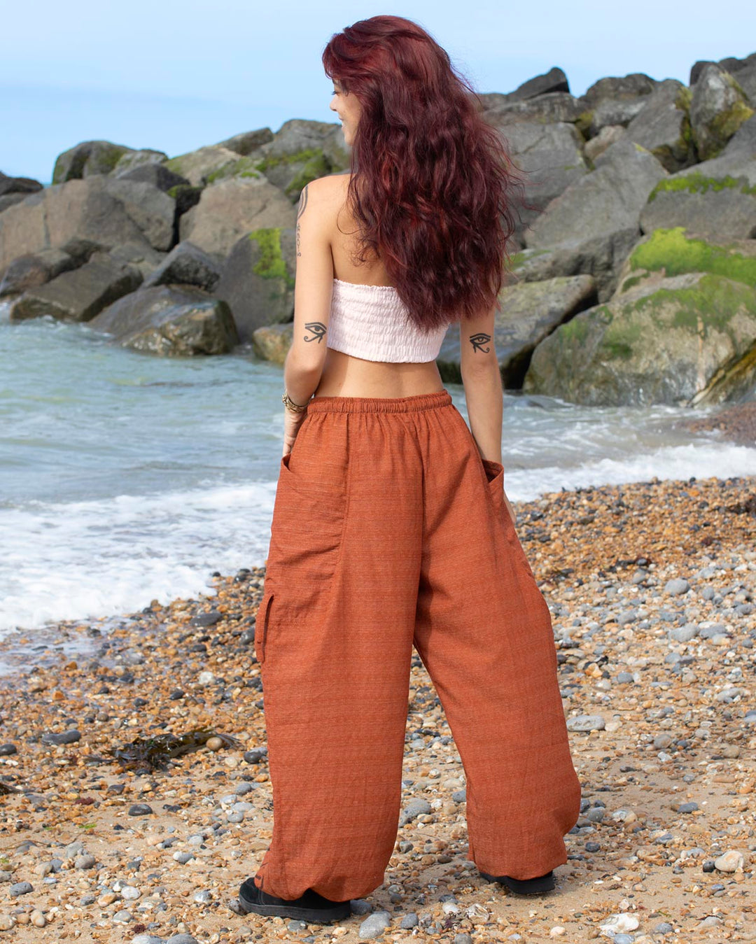 Cotton Low Rise Spiral Harem Pants Orange
