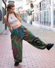 Green Spiral Tie Dye Harem Pants Unisex