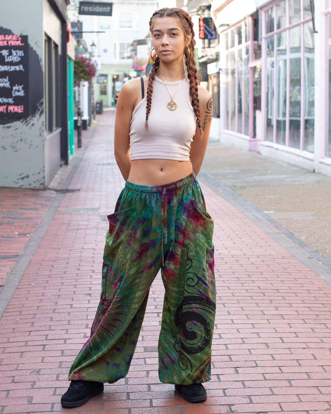 Green Spiral Tie Dye Harem Pants Unisex