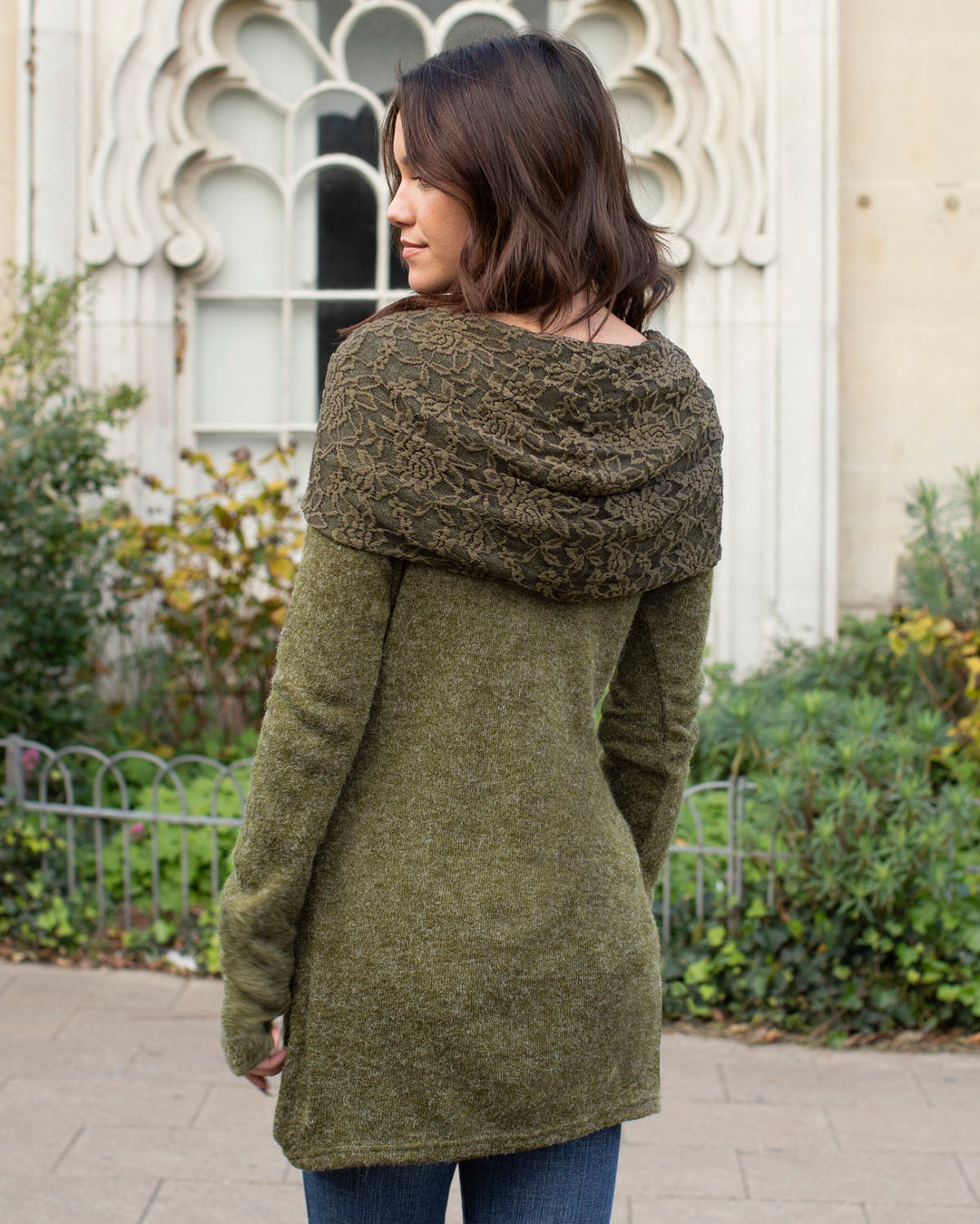 Off the Shoulder Lace Jumper Dress Olive Green