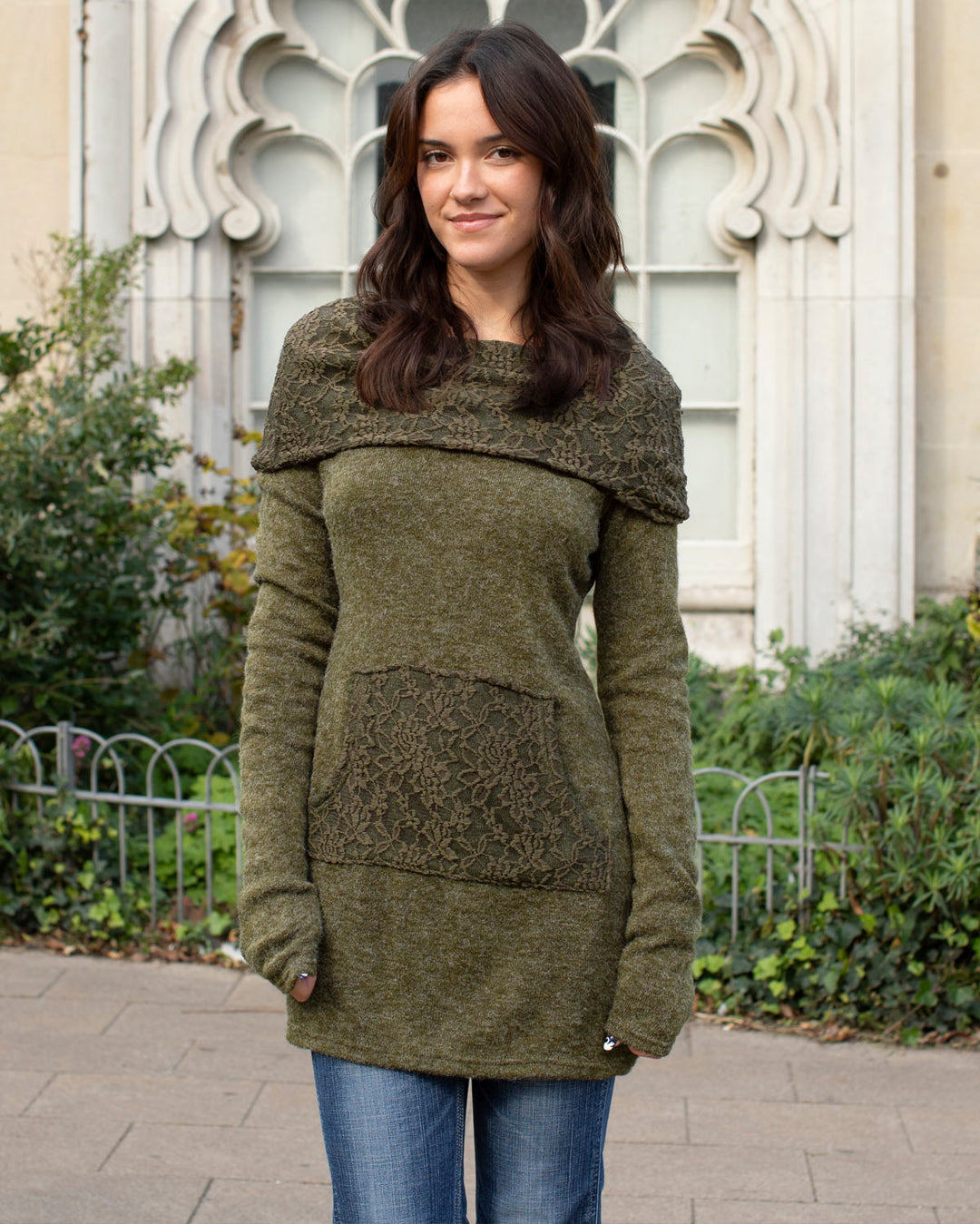 Off the Shoulder Lace Jumper Dress Olive Green