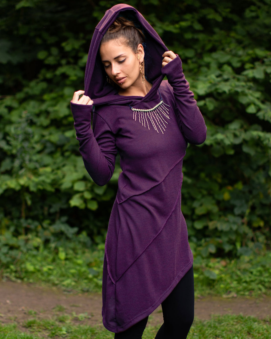 purple hooded dress Cowl Hood Maxi Goddess Dress Brown / XS-XL Custom Fit