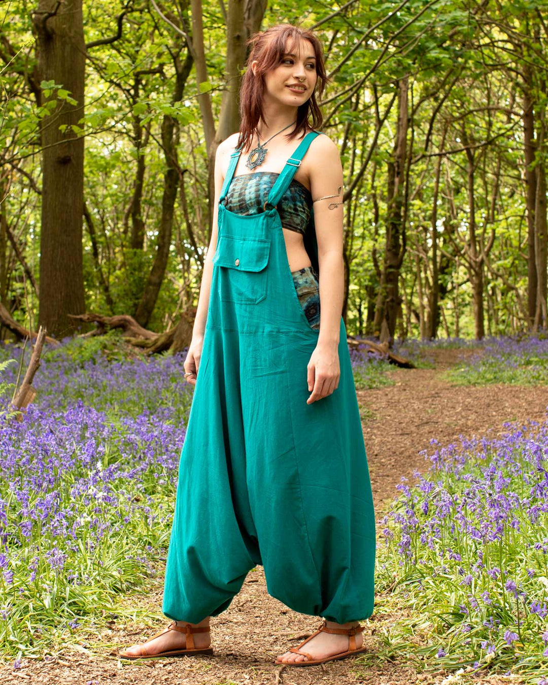 Cotton Harem Dungarees Turquoise