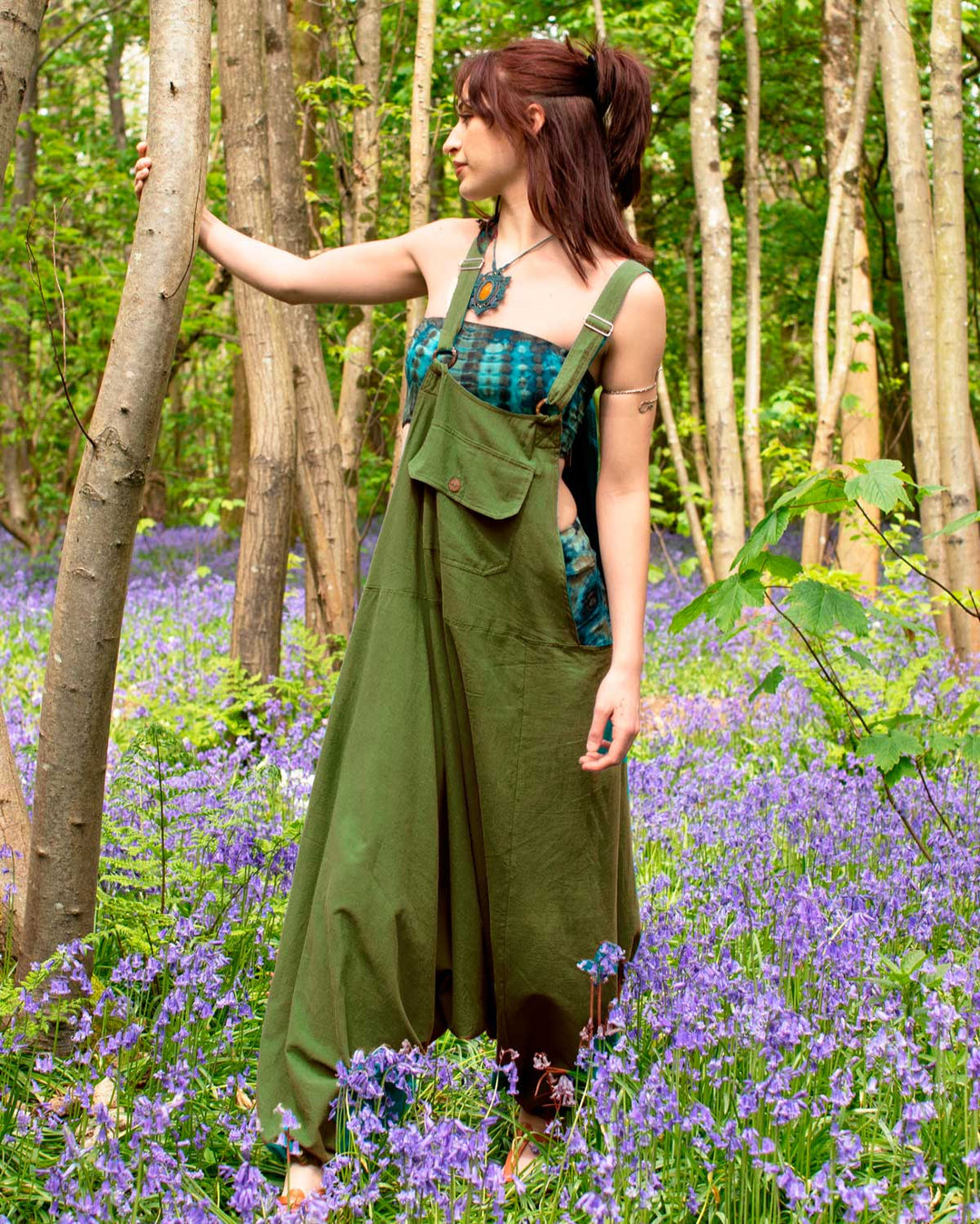 Cotton Harem Dungarees Green