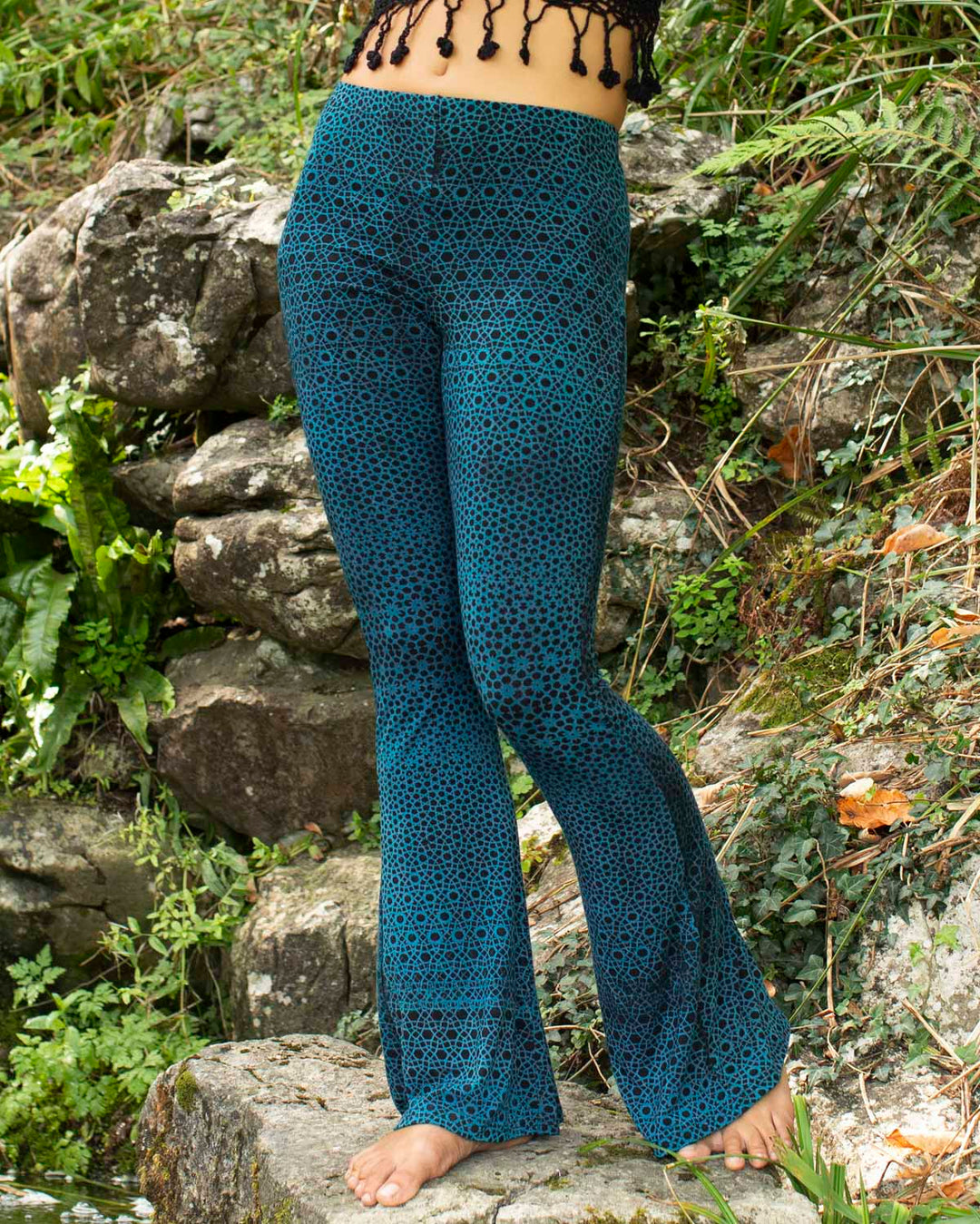 Flower Of Life Sacred Geometry Flared Leggings Teal